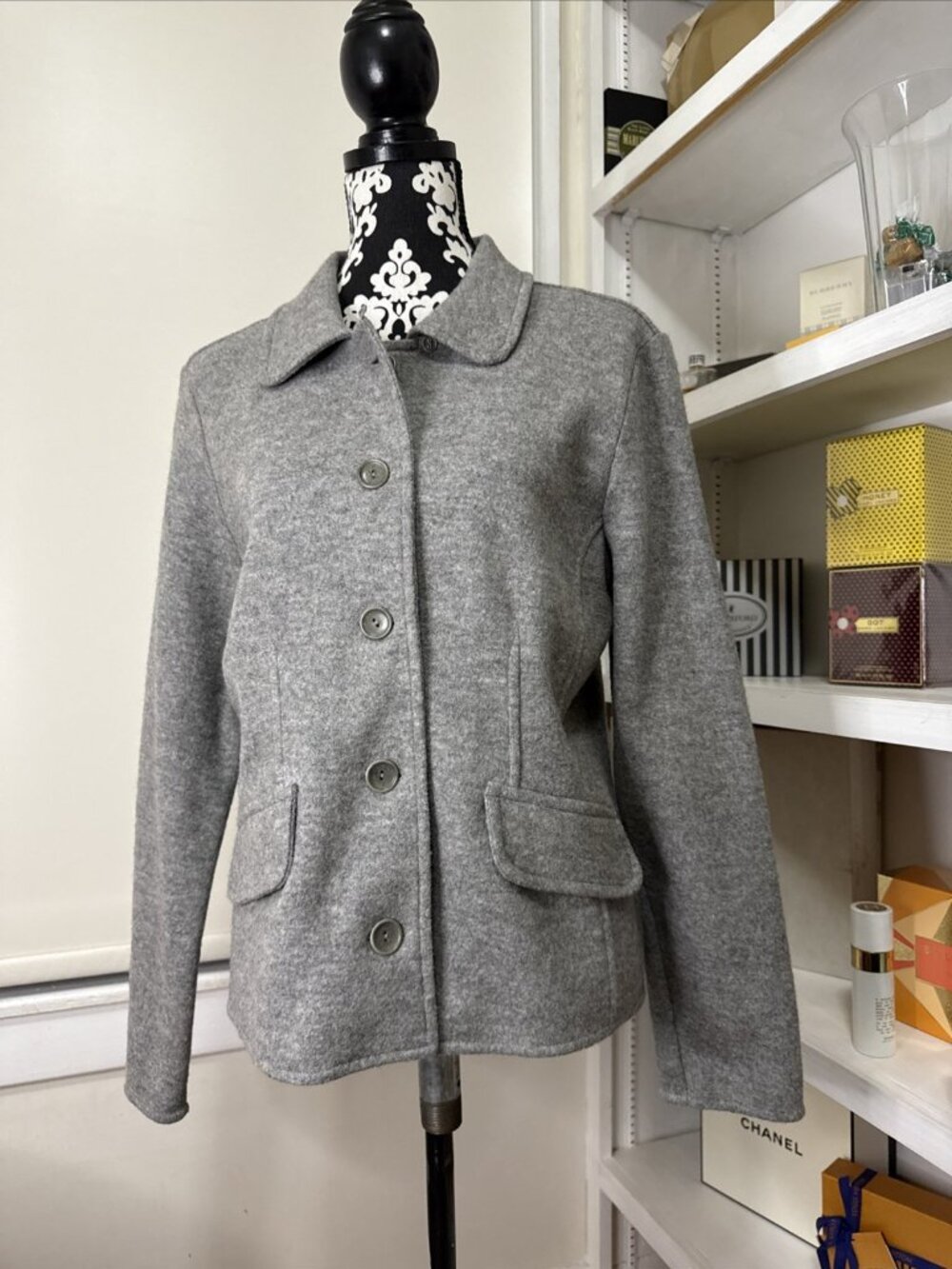 Talbots Jacket Blazer Women Large Alpaca Wool Button Up Grey Soft Excellent